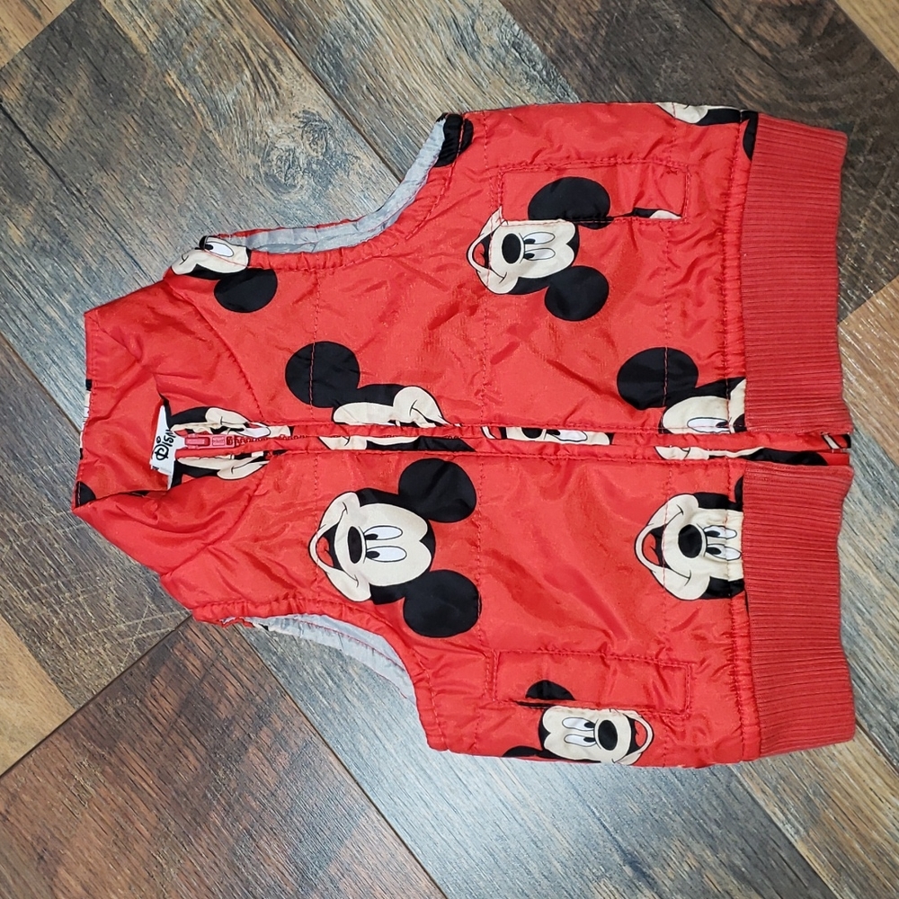 Disney Mickey Mouse Thin Red Puffer Vest, Size 12 Months